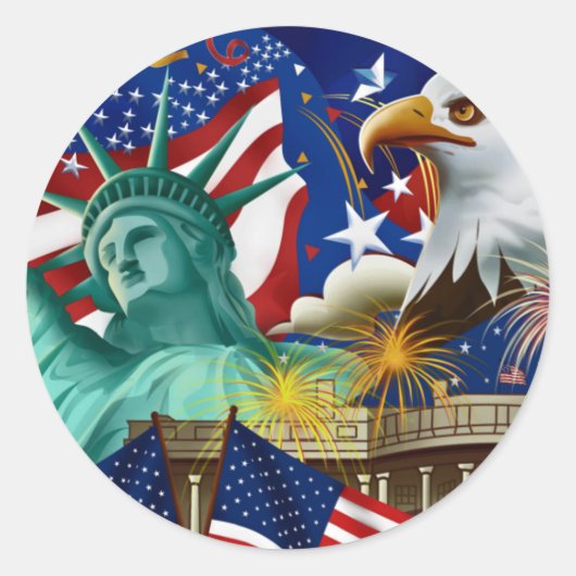 AMERIKAANSE COLLAGE RONDE STICKER (Voorkant)