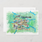 Amerikaanse Colorado State Travel Poster Illustrat Briefkaart (Voorkant / Achterkant)