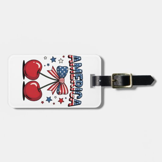 Amerikaanse Coquette Bow Cherry Esthetische Vlag v Bagagelabel (Voorkant horizontaal)