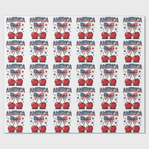Amerikaanse Coquette Bow Cherry Esthetische Vlag v Cadeaupapier