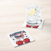 Amerikaanse Coquette Bow Cherry Esthetische Vlag v Kartonnen Onderzetters (Insitu)