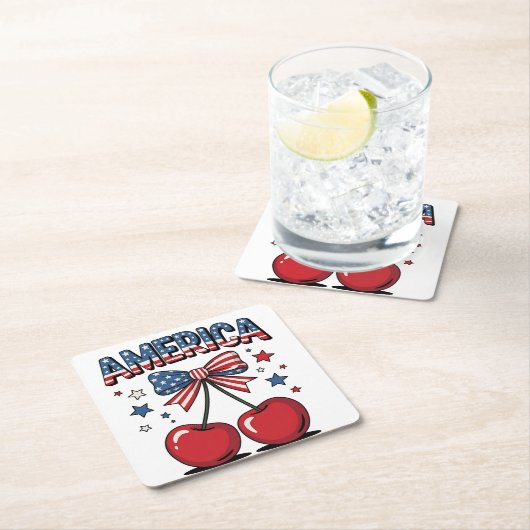 Amerikaanse Coquette Bow Cherry Esthetische Vlag v Kartonnen Onderzetters (Insitu)