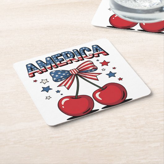 Amerikaanse Coquette Bow Cherry Esthetische Vlag v Kartonnen Onderzetters (Schuin)
