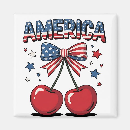 Amerikaanse Coquette Bow Cherry Esthetische Vlag v Magneet (Voorkant)