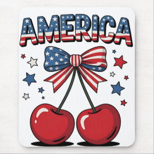 Amerikaanse Coquette Bow Cherry Esthetische Vlag v Muismat
