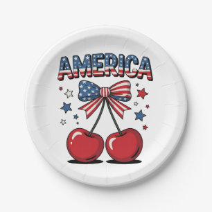 Amerikaanse Coquette Bow Cherry Esthetische Vlag v Papieren Bordje