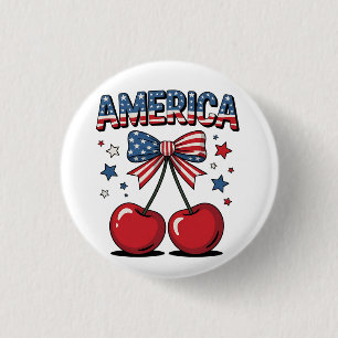 Amerikaanse Coquette Bow Cherry Esthetische Vlag v Ronde Button 3,2 Cm