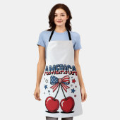Amerikaanse Coquette Bow Cherry Esthetische Vlag v Schort (Gedragen)