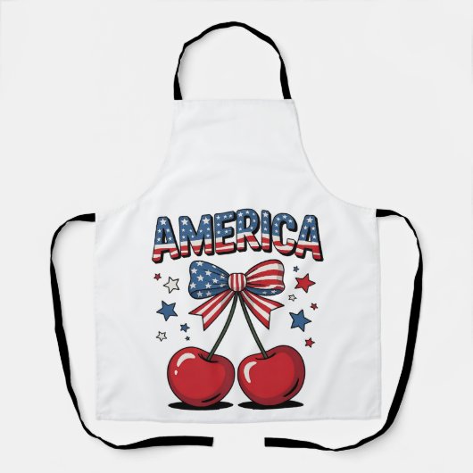 Amerikaanse Coquette Bow Cherry Esthetische Vlag v Schort (Voorkant)