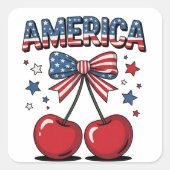 Amerikaanse Coquette Bow Cherry Esthetische Vlag v Vierkante Sticker (Voorkant)