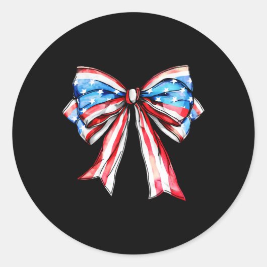 Amerikaanse Coquette Bow Patriottische Vlag VS Hap Ronde Sticker (Voorkant)