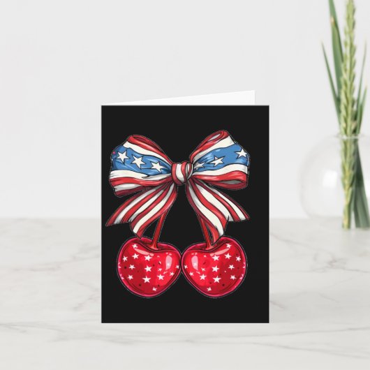 Amerikaanse Coquette Cherry Bow Patriottische Vlag Kaart (Voorkant)
