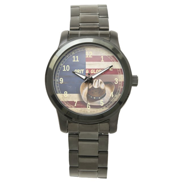 Amerikaanse Cowboy "Grit & Glory" Horloge (Voorkant)