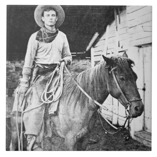 Amerikaanse cowboy in Kansas, c.1880 (foto) Tegeltje (Voorkant)