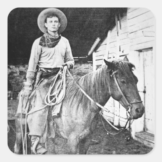 Amerikaanse cowboy in Kansas, c.1880 (foto) Vierkante Sticker (Voorkant)