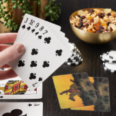 Amerikaanse cowboy paard rijder tegen een rode zon pokerkaarten (Insitu)