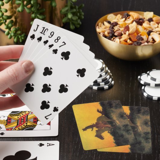 Amerikaanse cowboy paard rijder tegen een rode zon pokerkaarten (Insitu)