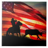 Amerikaanse Cowboy Steer Roping Tegeltje (Voorkant)