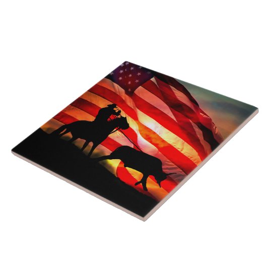 Amerikaanse Cowboy Steer Roping Tegeltje (Zijkant)