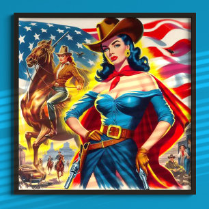 Amerikaanse Cowgirl Pin-up Poster
