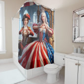 Amerikaanse dame met hart handen douchegordijn (In situ)