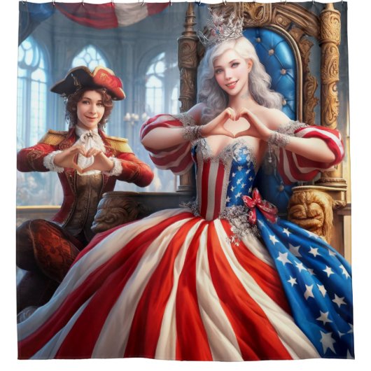 Amerikaanse dame met hart handen douchegordijn (Voorkant)
