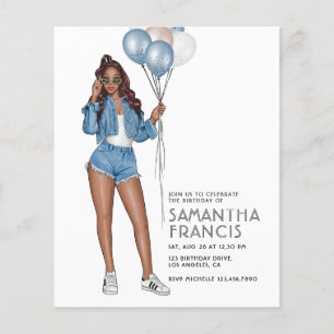 Amerikaanse denim thema meisje verjaardagsfeestje flyer