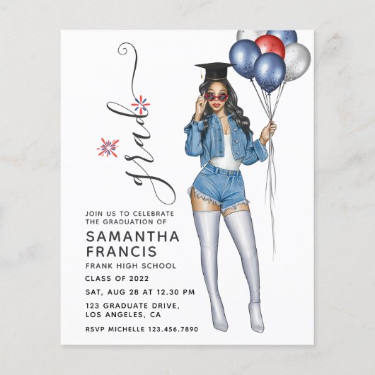 Amerikaanse denim thema meisjes afstudeerfeest uit flyer (Voorkant)