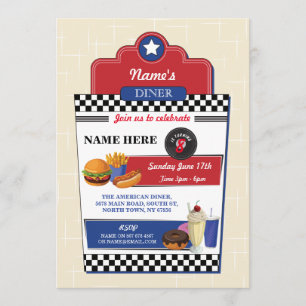 Amerikaanse Diner Birthday Party Burger 1950s Invi Kaart