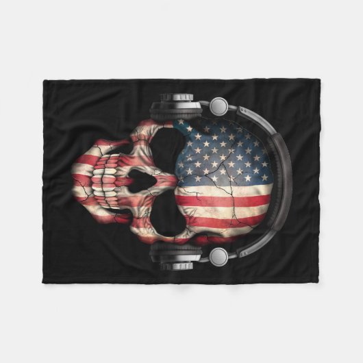 Amerikaanse dj-schedel met hoofdtelefoon Fleece Deken (Voorkant (Horizontaal))