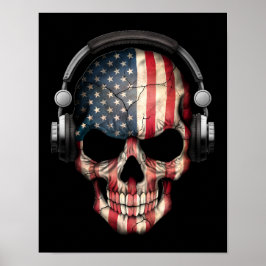 Amerikaanse dj-schedel met hoofdtelefoon Poster