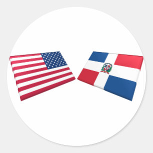 Amerikaanse & Dominicaanse Republiek Vlaggen Ronde Sticker