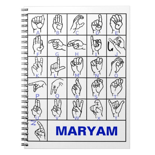 Amerikaanse dove gebarentaal, ASL-alfabet Notitieboek (Voorkant)