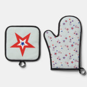 Amerikaanse driekleurige patriottische sterren ovenwant & pannenlap set (Voorkant)