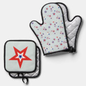 Amerikaanse driekleurige patriottische sterren ovenwant & pannenlap set (Voorkant / Achterkant)