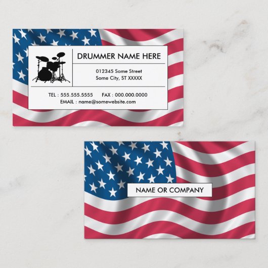 Amerikaanse drums visitekaartje (Voorkant / Achterkant)