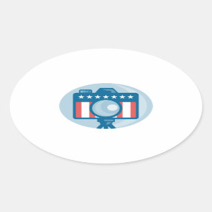 Amerikaanse DSLR Camera Stars en Stripes Flag Ovale Sticker
