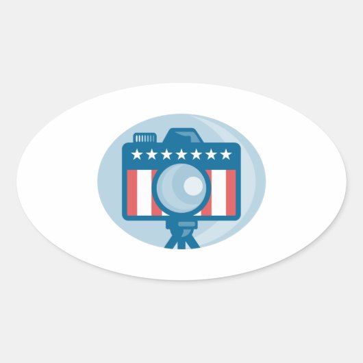Amerikaanse DSLR Camera Sterren en Stripes Vlag Ovale Sticker (Voorkant)