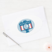 Amerikaanse DSLR Camera Sterren en Stripes Vlag Ovale Sticker (Envelop)