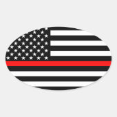 Amerikaanse Dunne Rode Lijn Decor op een Ovale Sticker (Voorkant)