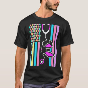 Amerikaanse Eieren Vlag Stethoscoop Konijn Verplee T-shirt