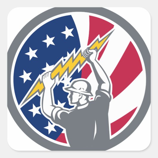 Amerikaanse elektricien VS vlag icoon Vierkante Sticker (Voorkant)