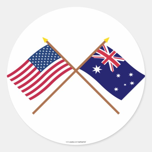 Amerikaanse en Australische getijdenvlaggen Ronde Sticker (Voorkant)