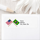 Amerikaanse en Braziliaanse gekruiste vlaggen Etiket (Insitu)