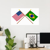 Amerikaanse en Braziliaanse gekruiste vlaggen Poster (Thuiskantoor)