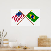 Amerikaanse en Braziliaanse gekruiste vlaggen Poster (Keuken)