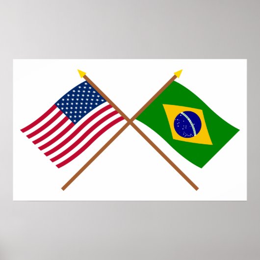 Amerikaanse en Braziliaanse gekruiste vlaggen Poster (Voorkant)