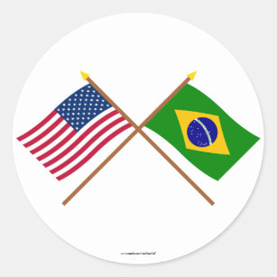 Amerikaanse en Braziliaanse gekruiste vlaggen Ronde Sticker