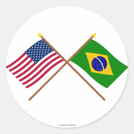 Amerikaanse en Braziliaanse gekruiste vlaggen Ronde Sticker (Voorkant)
