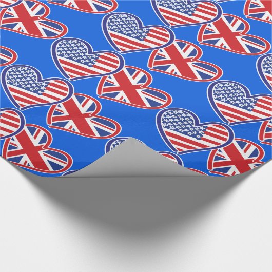 Amerikaanse en Britse patriottische vlaggenharten Cadeaupapier (Hoek)